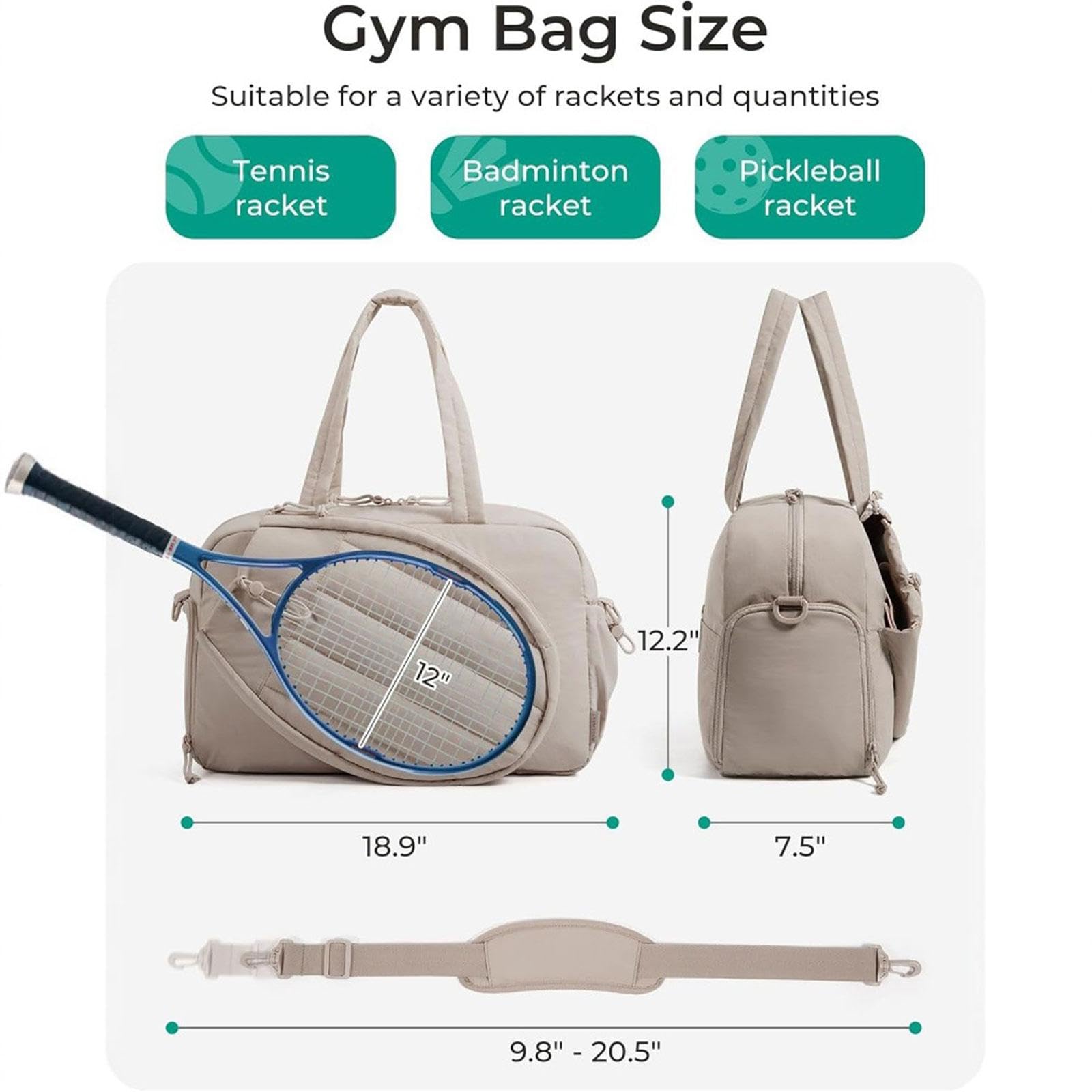 Elegante Borsa Da Tennis con Separazione per Biancheria Bagnata, Scomparto Rinforzato per Racchetta, Molteplici Pratici Scomparti Portaoggetti, Comoda