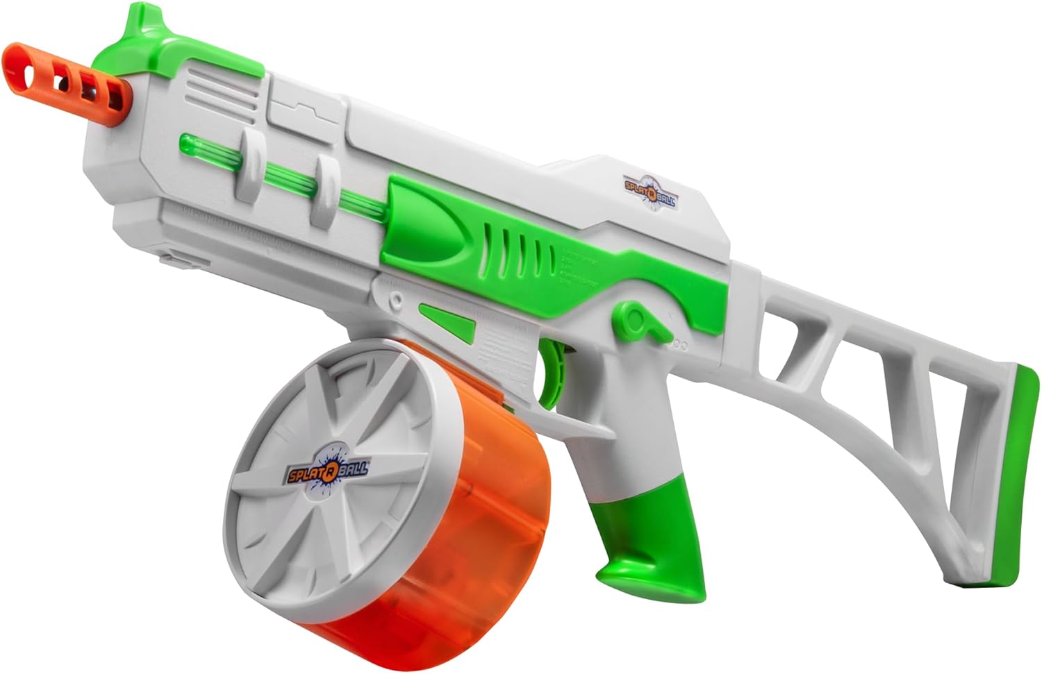 SplatRBall SRB1200 Pyro Glow-in-The-Dark Water Gel Ball Blaster Kit - LED Lights, 225 FPS, 1200-Round Drum Mag, 2000 Total Rounds - Green/White