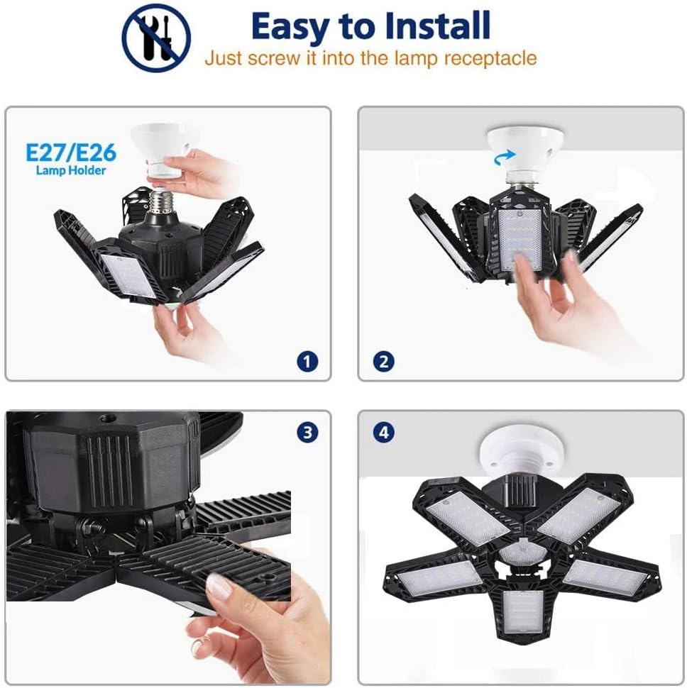 Garage Light Deformable Foldable Garage Ceiling Lamp Large Light-Emitting Surface for Garage Warehouse Parking Lot White 100W