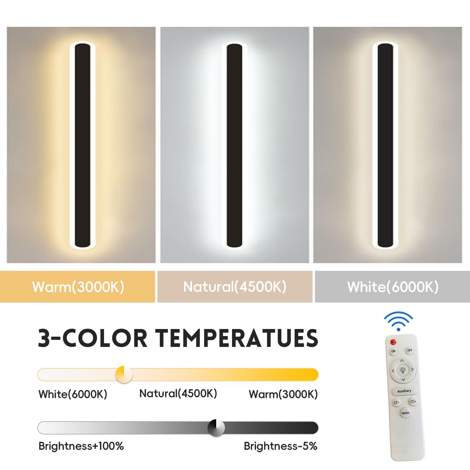Wandlampe mit Schalter und Stecker LED Wandleuchte Innen Dimmbar Modern Flurlampe mit Fernbedienung Moderne Wandbeleuchtung für Schlafzimmer Treppenhaus Wohnzimmer (Weiß,100CM)