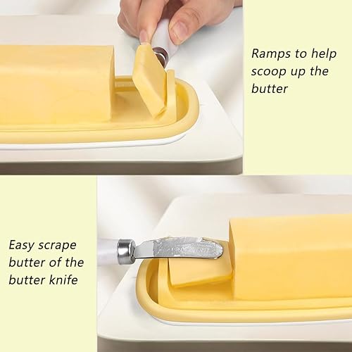 Miniatura 5 de Mantequillera con tapa y cuchillo para encimera, contenedor de mantequilla con cuchillo de mantequilla, bandeja de mantequilla de silicona de grado