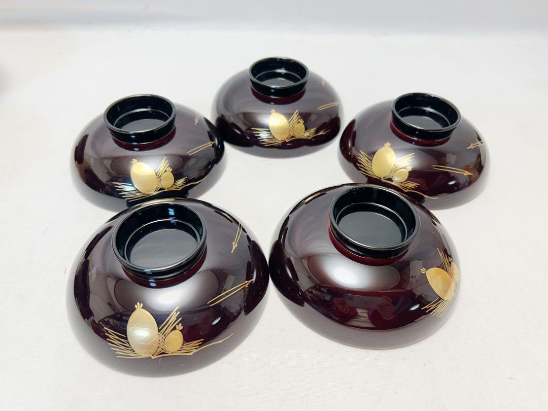 ほぼ 懐石道具 增田錦製 天然木製 溜塗 花蒔絵 吸物椀 5客