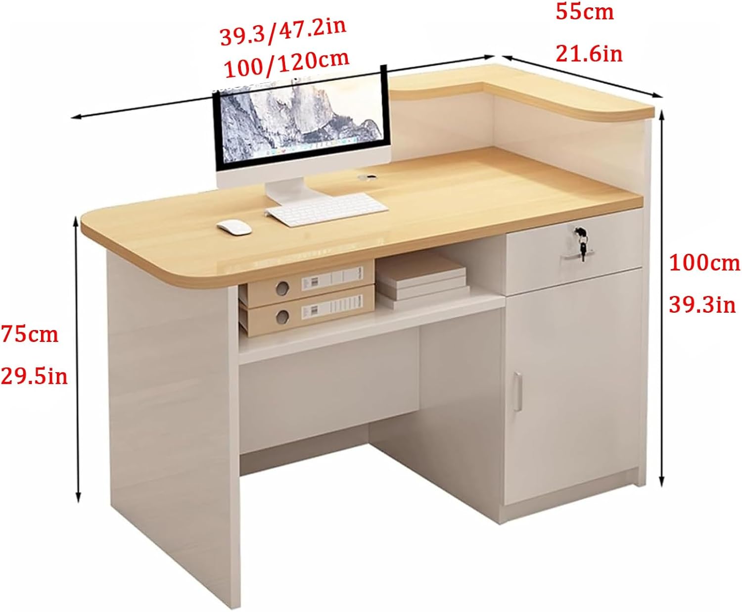 Reception Desk, Reception Counter Front Desk, Open Retail Counter, Modern Checkout Counter Table, Reception Room Table with Lockable Drawer, for Salons Shop Office(B