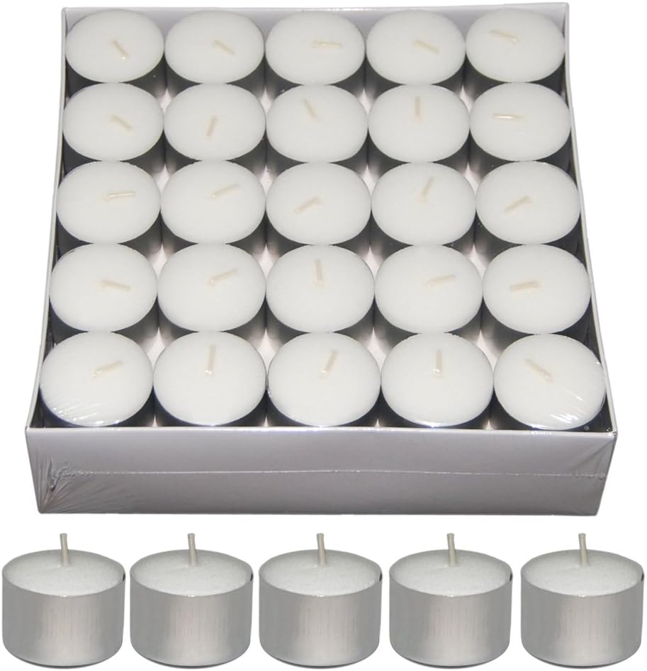 Nanki Trades Long Burning Round Wax Tea Light Candles (3.7 cm x 3.7 cm x 2.5 cm, White, Set of 50)