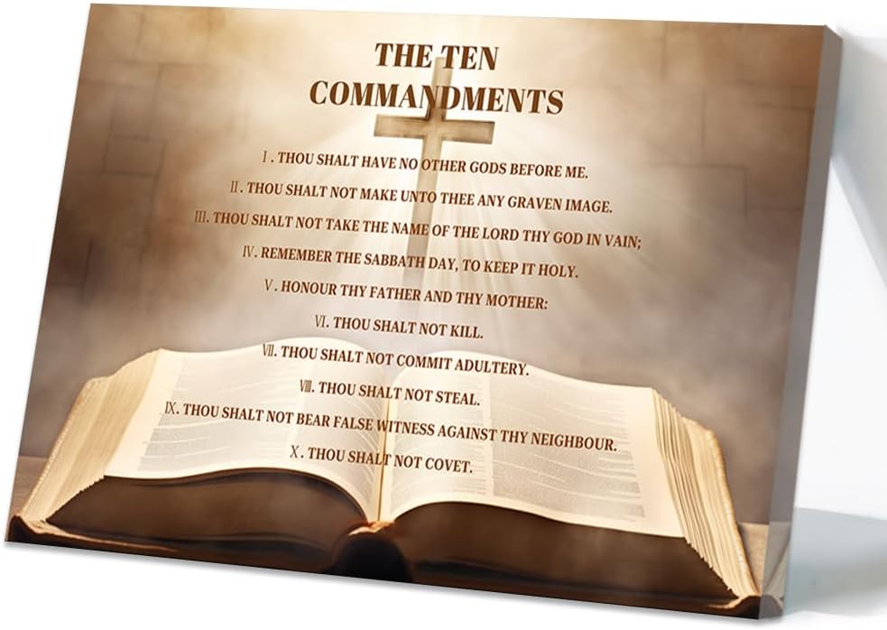 CCWORKERRY The Ten Commandments Wall Art 10 Commandments Pictures Wall Decor Bible Verse Painting Canvas Art Christian Artwork Prints Religious Church Room Living Room Decor Frame (white,12W x 18L)