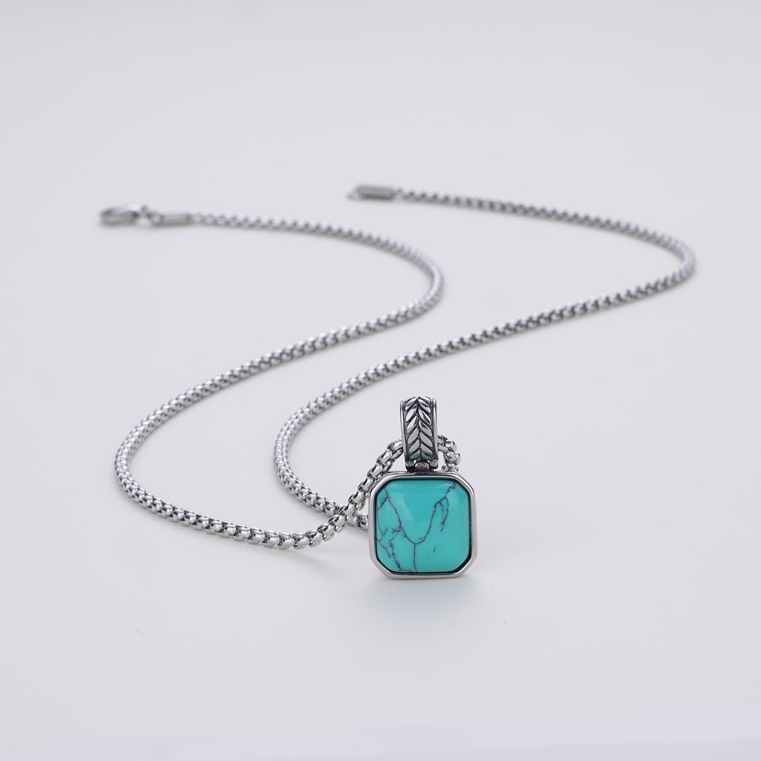 COAI Stainless Steel Necklace for Men, Men's Crystal Necklace, Tiger Eye/Malachite/Black Obsidian/Turquoise/Lapis Lazuli
