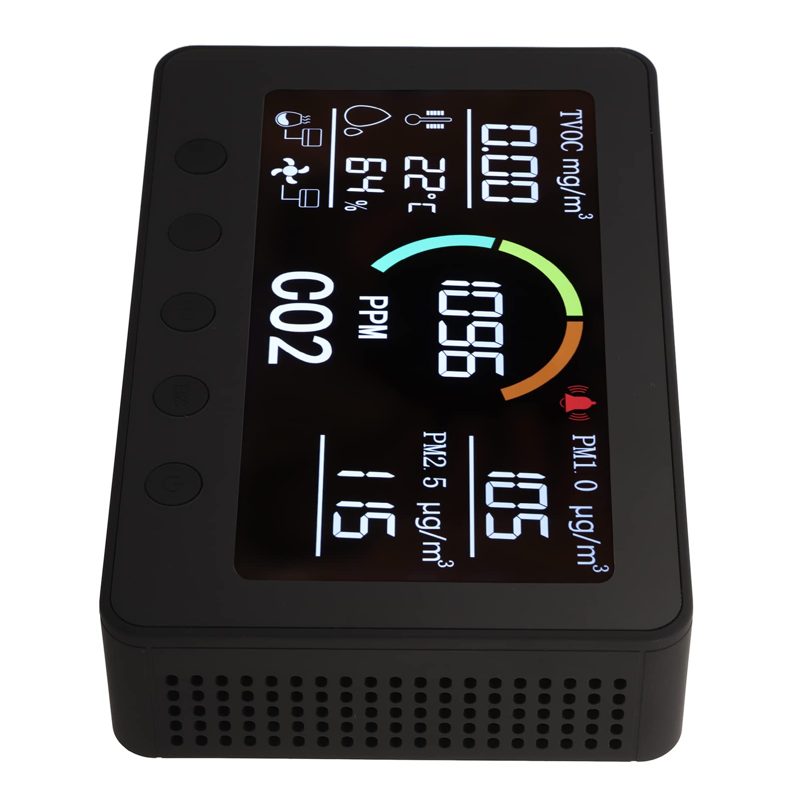 Black CO2 TVOC PM2.5 Monitoraggio della qualità Dell'aria, Rilevatore di Gas umidità di Temperatura LCD di Grande Display LCD di (Plug dell'UE 100-240V)