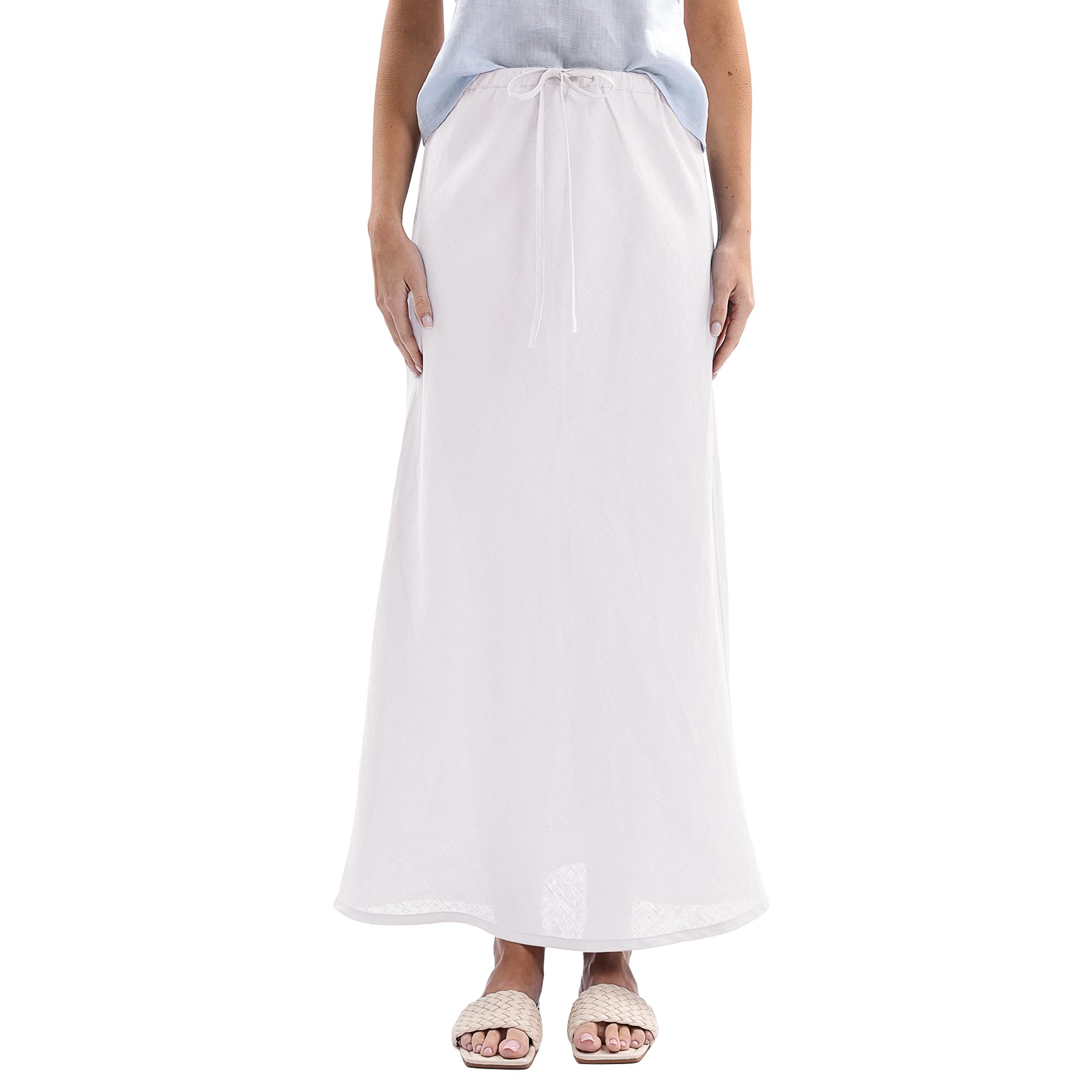 Amazhiyu Leinenrock für Damen, Sommer-Maxirock aus reinem Leinen, A-Linie, Leinenröcke für UK