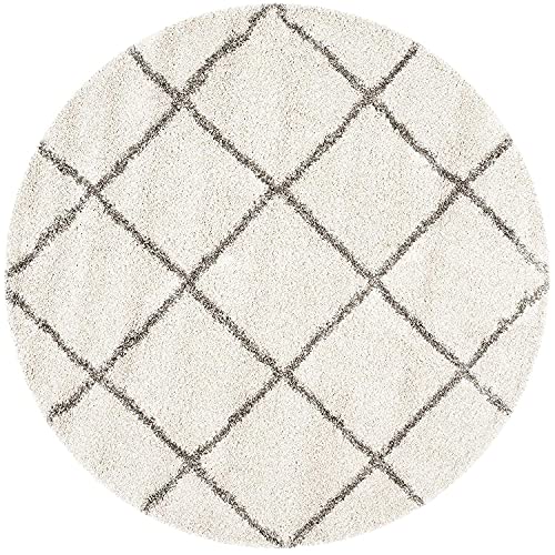 Image of Modern Premium Round Shaggy Fur Rugs and Carpets for Living Room, Bedroom, Office, Area Rug (5x5 Feet Round, Ivory & Grey)