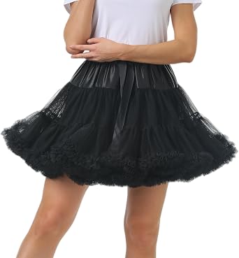 Women Petticoat Puffy Tutu Tulle Skirt, Soft Elastic Waistband Pettiskirts Underskirt for Halloween Costume