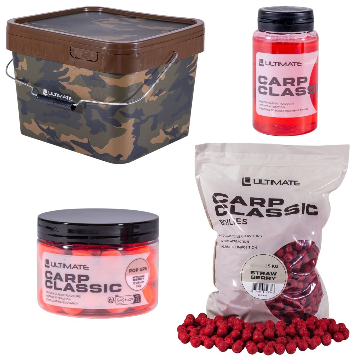 Ultimate Bucket Deal Carp Classic Strawberry (inkl. 5kg Boilies) - Karpfenset
