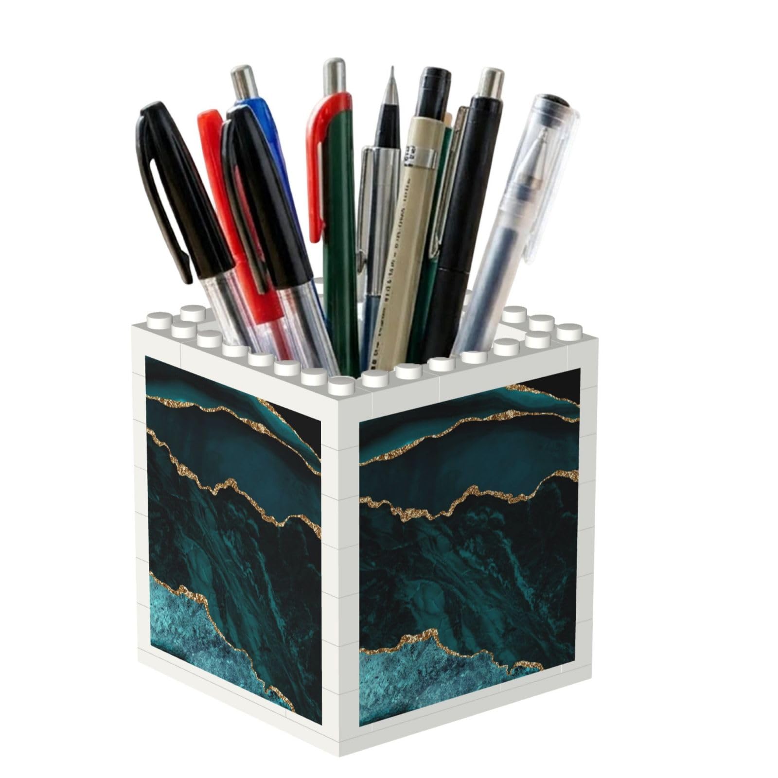 Poadnly Teal Emerald Marble L And Scapes, Pen Pot Pencil Holder for Office Home School, Compact Desk Organiser for Office Stationery