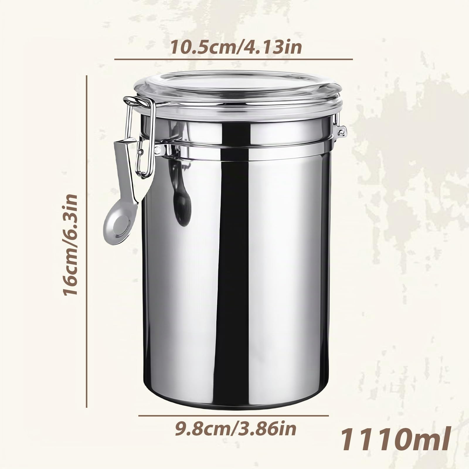2Pcs Premium Barattolo per caffè: 1,1L Barattolo per caffè ermetico con coperchio, barattolo in acciaio inox per la conservazione, contenitore ermetico con chiusura ermetica al gusto e aroma