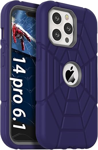 Grifobes Designed for iPhone 14 Pro Case, Thick Silicone 3-in-1 Heavy Duty Shockproof Rugged Protective i Phone 6.1 inch Rubber Cover NavyBlue+Gray