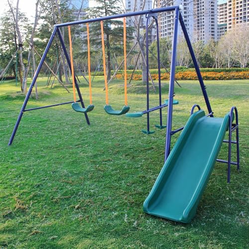 Metal A-Frame Swing Set with Slide for Kids