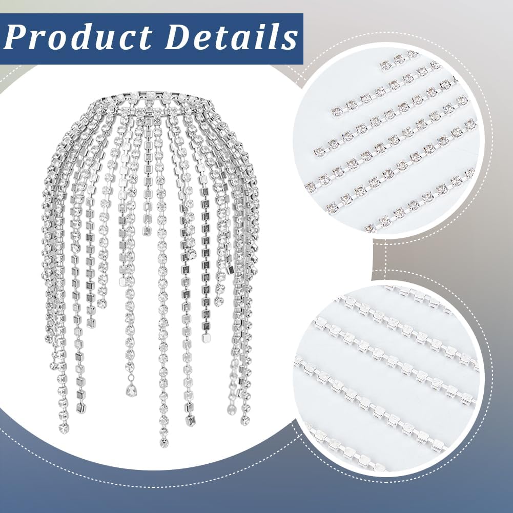 GORGECRAFT 4 Styles Wine Bottle Veil Rhinestone Tassel 4.72 Inch Wine Bottle Cover Fringe Silver Decorative Bling Rhinestone Long Chain Jewel for Wedding Banquet Champagne Party Barware Decoration