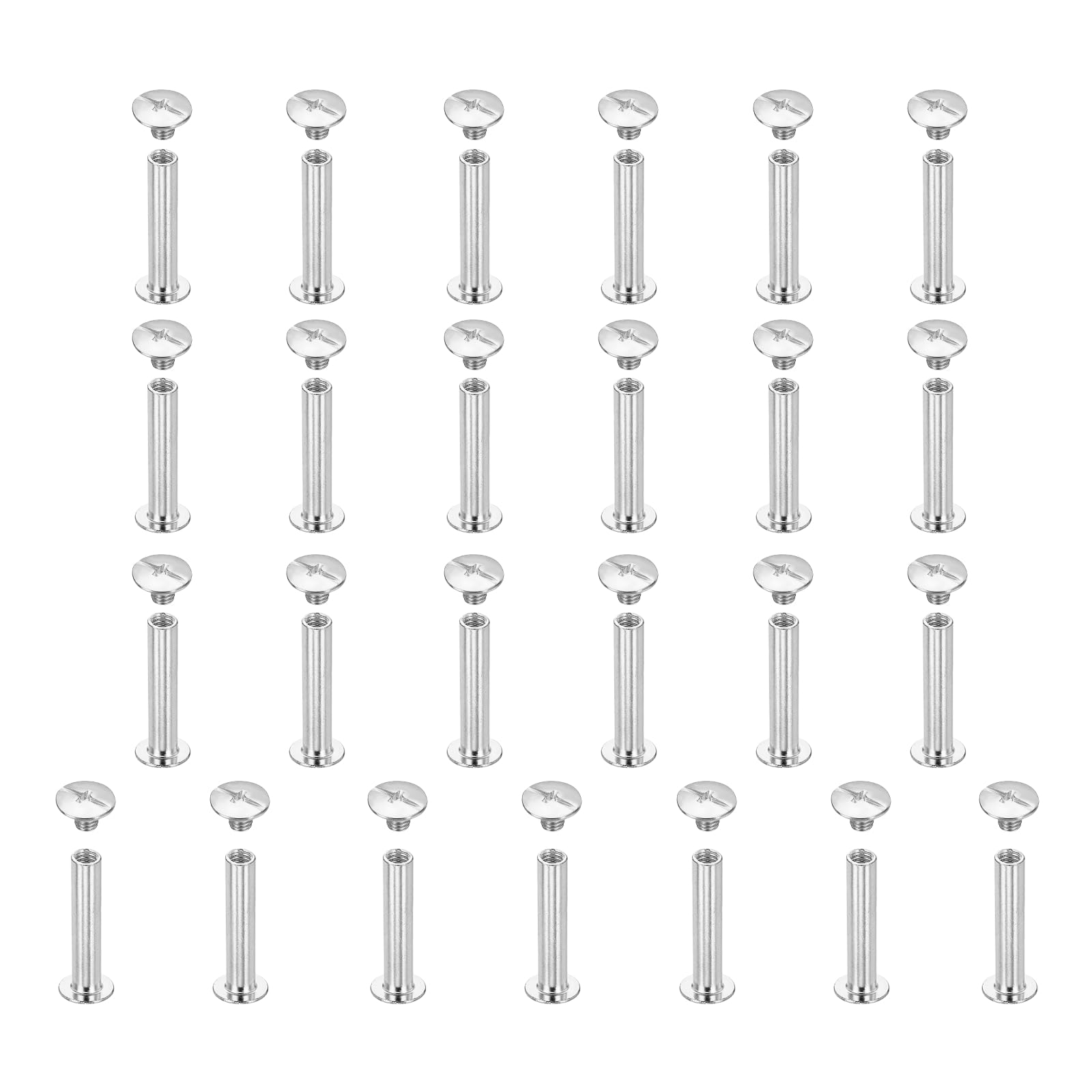 sourcing map 25set Chicago Screw M5x25mm Phillips Nail Rivet Stud Bolts Rivets Binding Post Screw for DIY Craft Leather Belt Bag Bookbinding, White