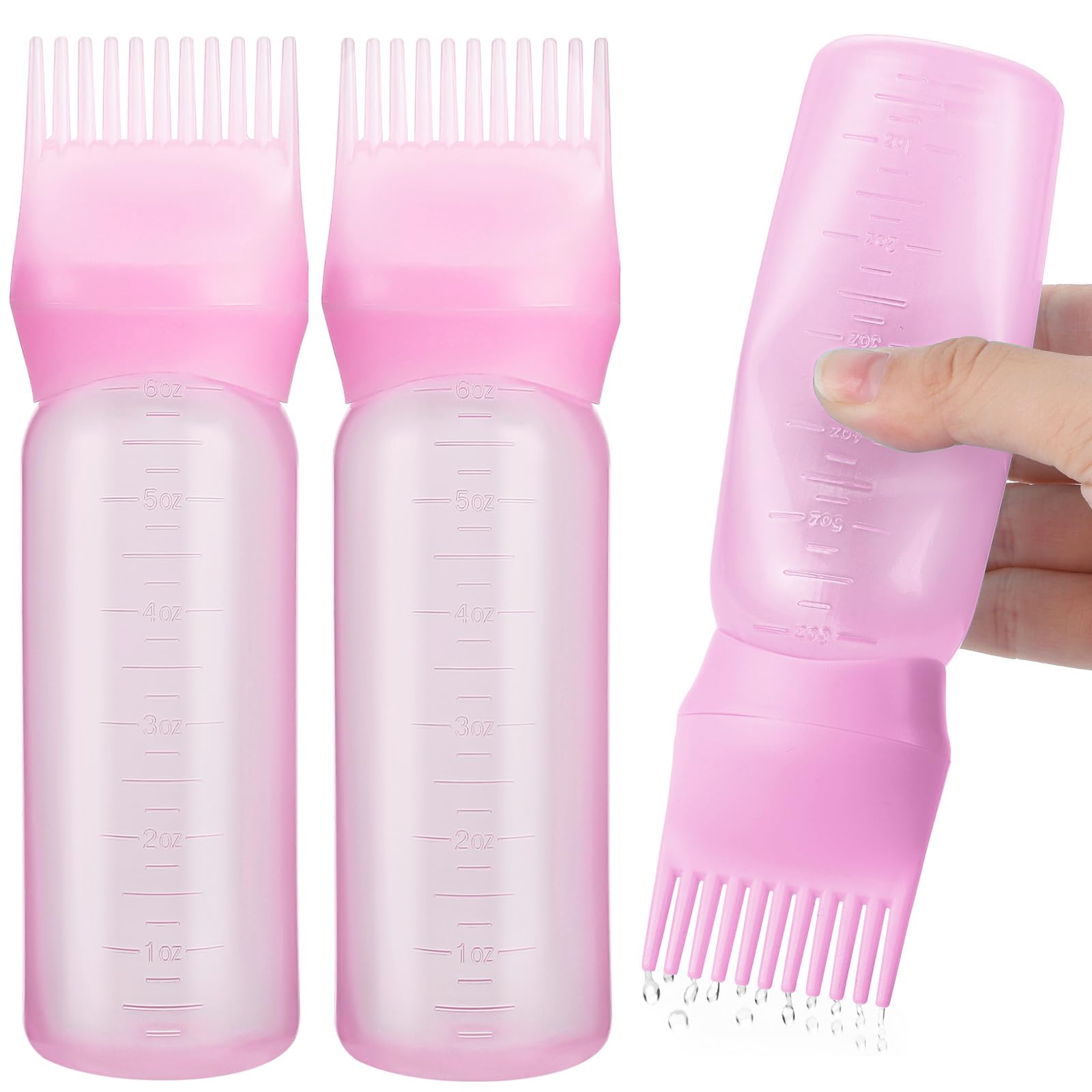 Sponsored Ad - Pimoys 2 Pack Root Comb Applicator Bottle, 6 Ounce Oil Applicator for Hair Dye, Hair Oiling Applicator Hair Coloring Brush Bottle with Graduated Scale