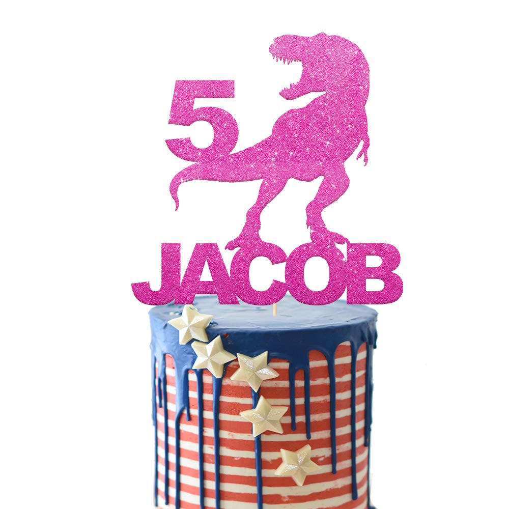 EDSG Personalised Dragon Cake Topper for Boy | Multicolour Glitter Topper for 1st, 3rd, 5th, 7th, 9th, 13th Birthdays (Pink)