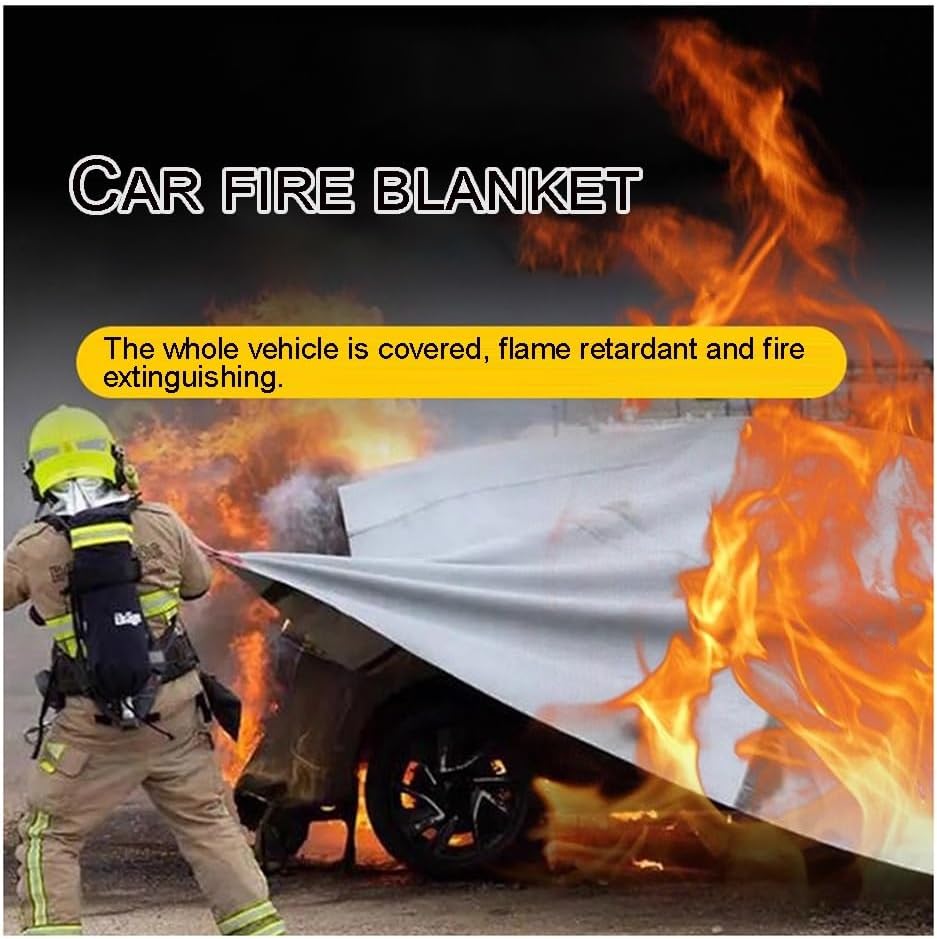 Emergency Fire Blanket for Cars - Silicone-Coated Fiberglass Fire Suppression for Electric/Fuel Vehicle Accidents - Survival Safety Gear with Carry Bag (6x9m/19.7x29.5ft) - Essential Fire Safety Tool