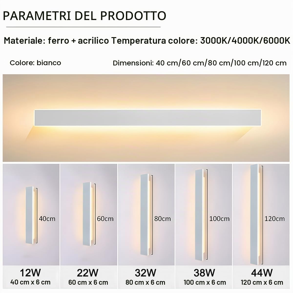 32W/80CM Applique da Parete LED Dimmerabile con Telecomando | Dimmerabile 10%-100%,3000K-6000K,Lampada da Parete Lunga Bianco 110-240V per Camera da Letto Soggiorno Hotel Scala Corridoio