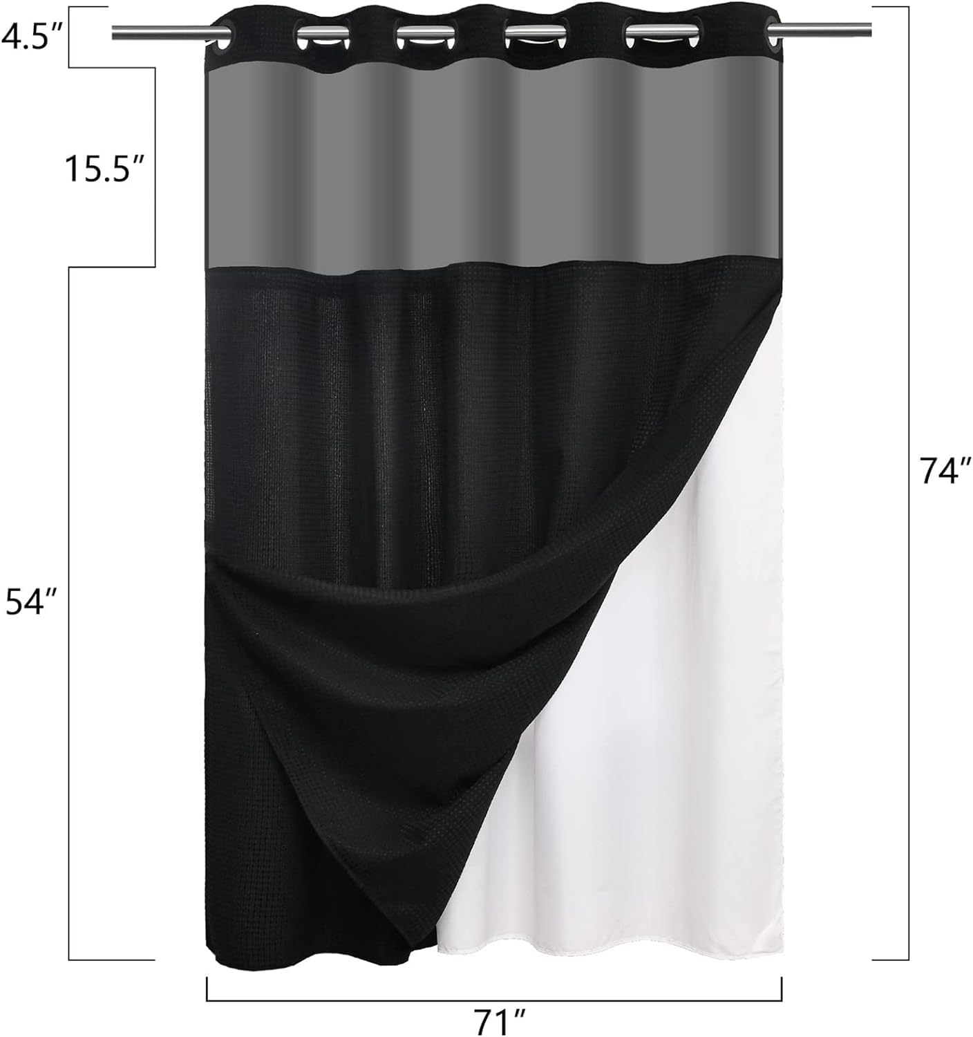 Tenda da doccia a nido d'ape con fodera a scatto, impermeabile di grado alberghiero e parte superiore in rete, lavabile in lavatrice, resistente, 180 cm di larghezza x 218 cm di altezza, colore