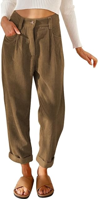 BLENCOT Womens Trousers Casual High Waisted Autumn Trousers with Pockets Straight Leg Corduroy Pants for WomenS-2XL