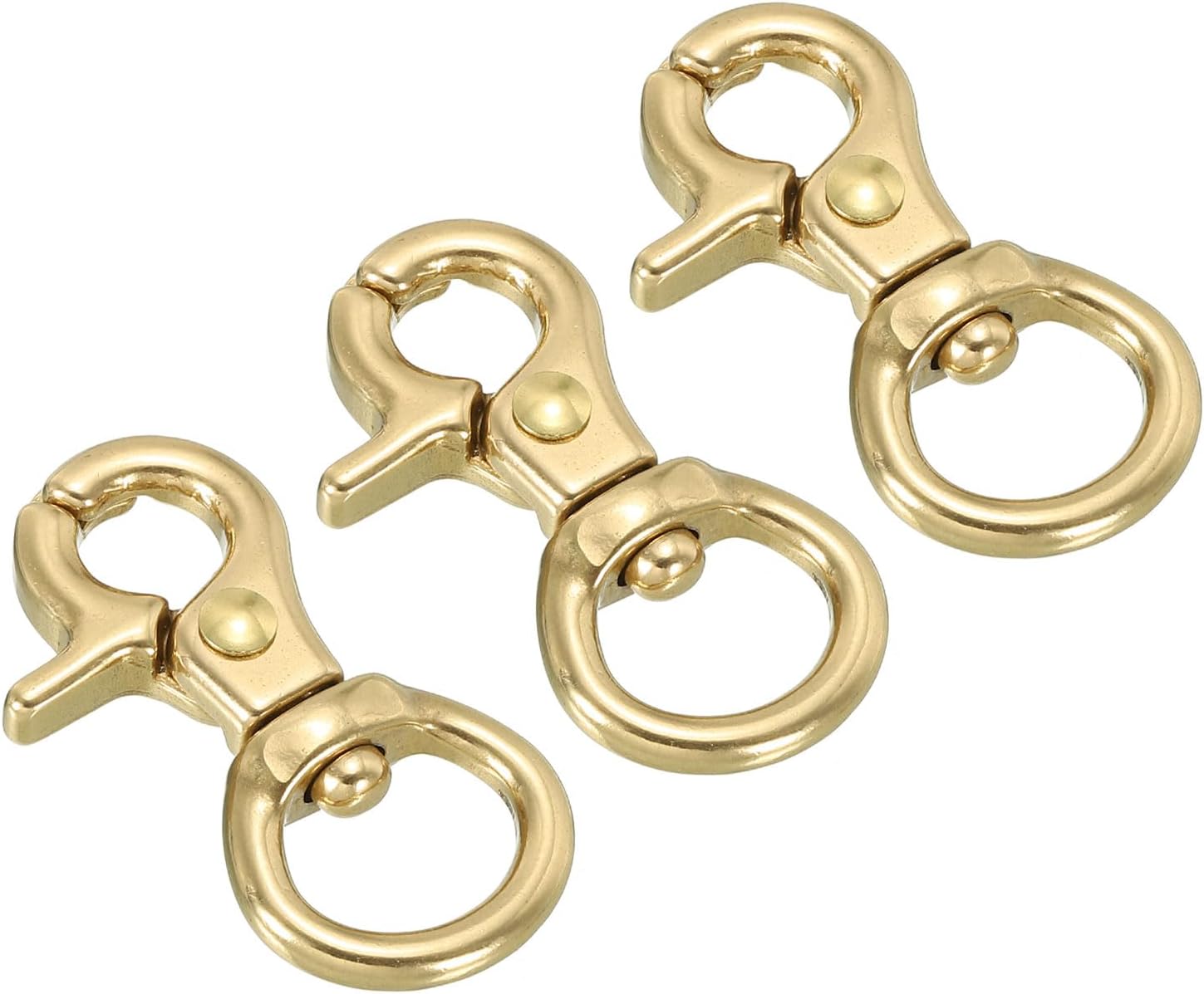 PATIKIL Lobster Clasp Keychains, 3Pcs 1/2 Inch Pure Brass Round Lobster Clasps Swivel Trigger Snap Hook Purse Lanyard Clips for DIY Leather Craft