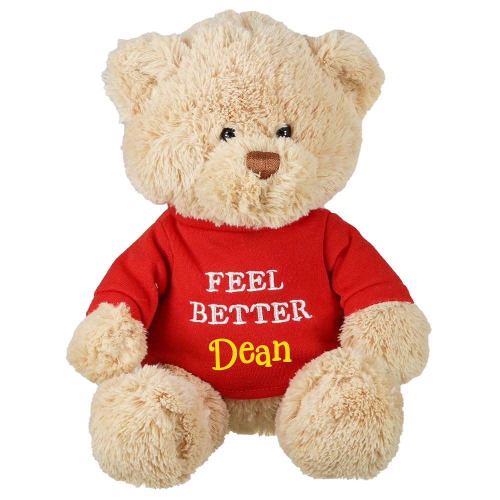 Get Well Gifts for Women Men Children Get Well Soon Basket Filler Stuffed Animal Tan Bear Keepsafe Gift with Custom Name