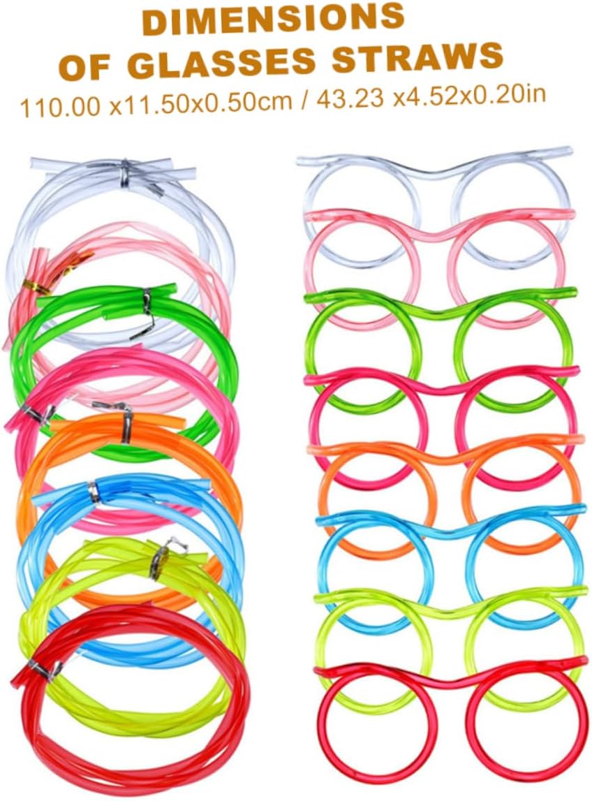 Baluue Reusable Drinking Straws 24pcs Glasses Shape Straws Plastic Funny for Party Easy to Store Random