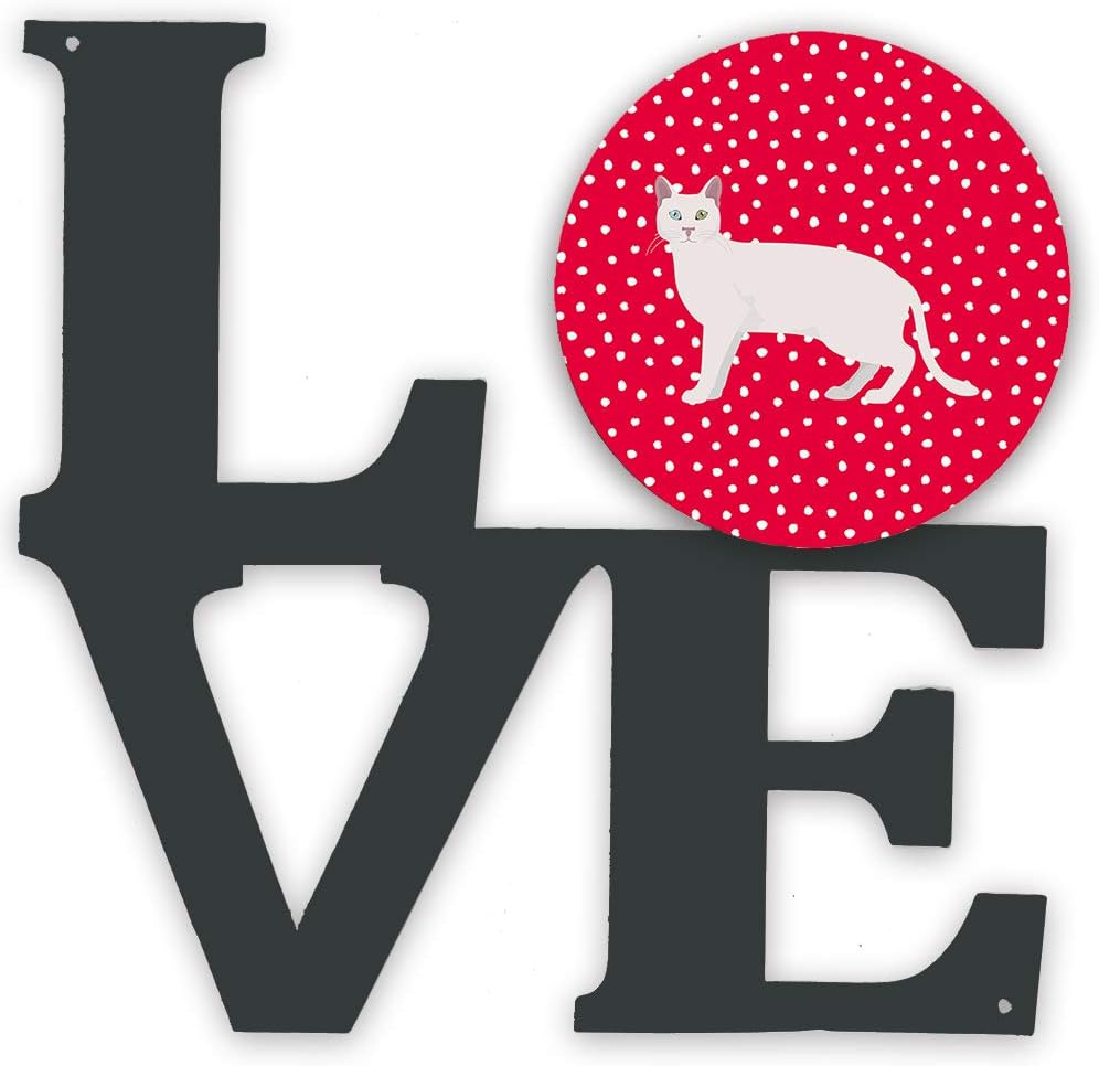 Caroline's Treasures CK5628WALV Khao Manee #1 Cat Love Metal Wall Artwork LOVE, Red Indoor Outdoor Art Decor Patio, Bathroom, Kitchen Colorful Aluminum and Black Steel Sculpture