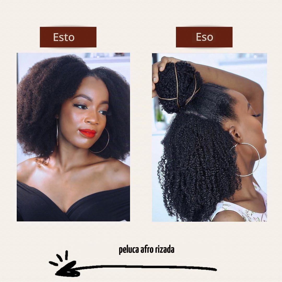 Pelucas de cabello humano para mujeres afroamericanas, pelucas rizadas 100 % de cabello humano sin pegamento, peluca afro sin encaje, densidad del 180 %, 14 pulgadas, color negro natural