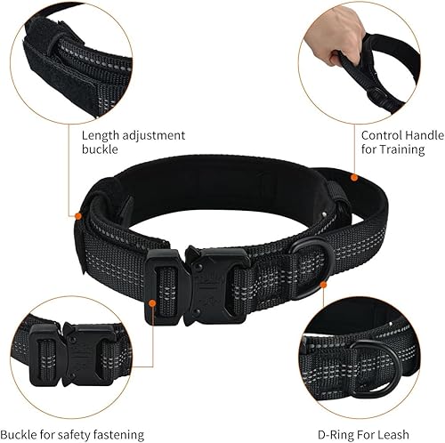Miniatura 2 de Collar táctico para perro, collar de entrenamiento militar para perro con hebilla de metal resistente y asa de control para perros medianos y