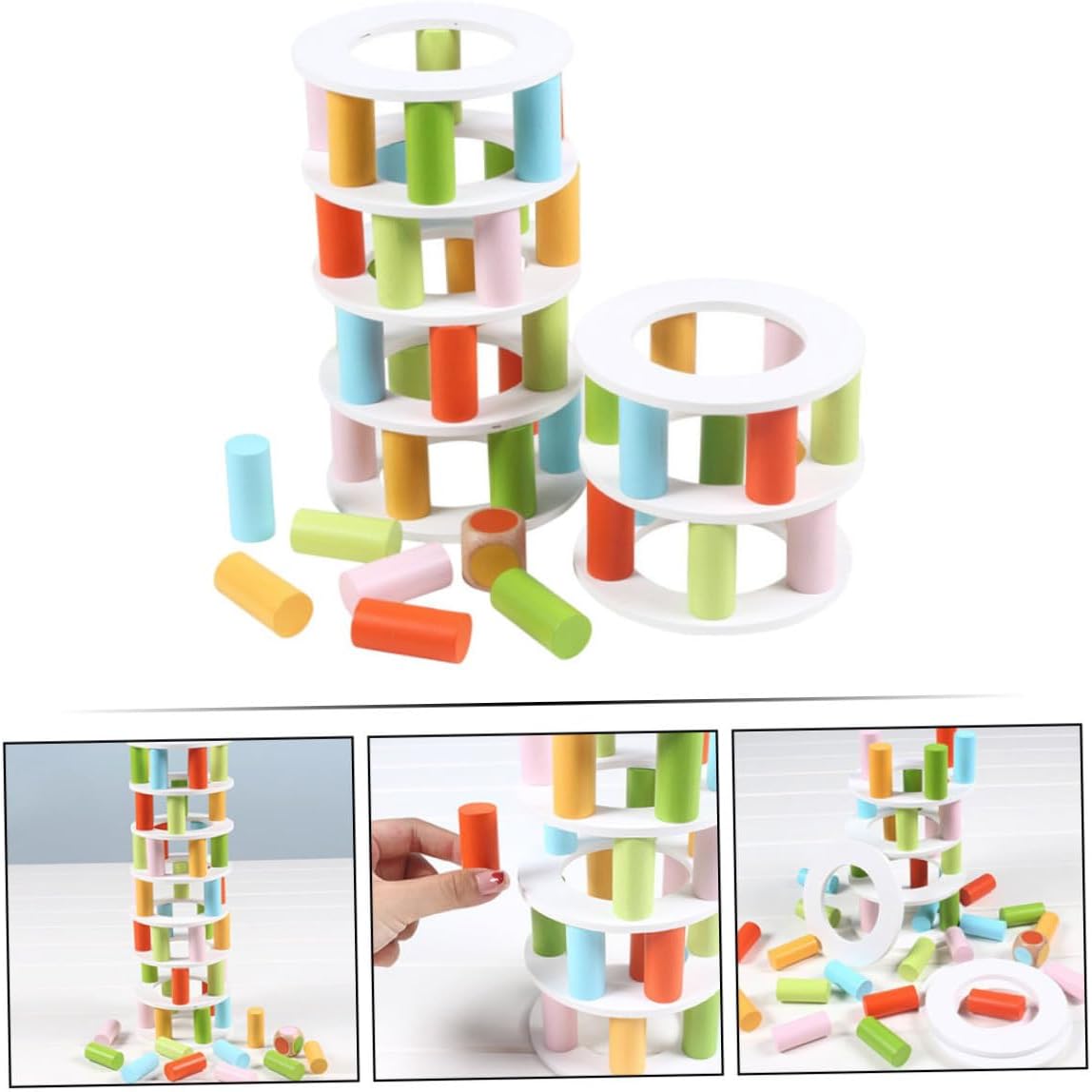 1 Set Wooden Balancing Game Educational Building Blocks for Enhances Concentration Imagination Parent Interaction Safe Wood Plaything