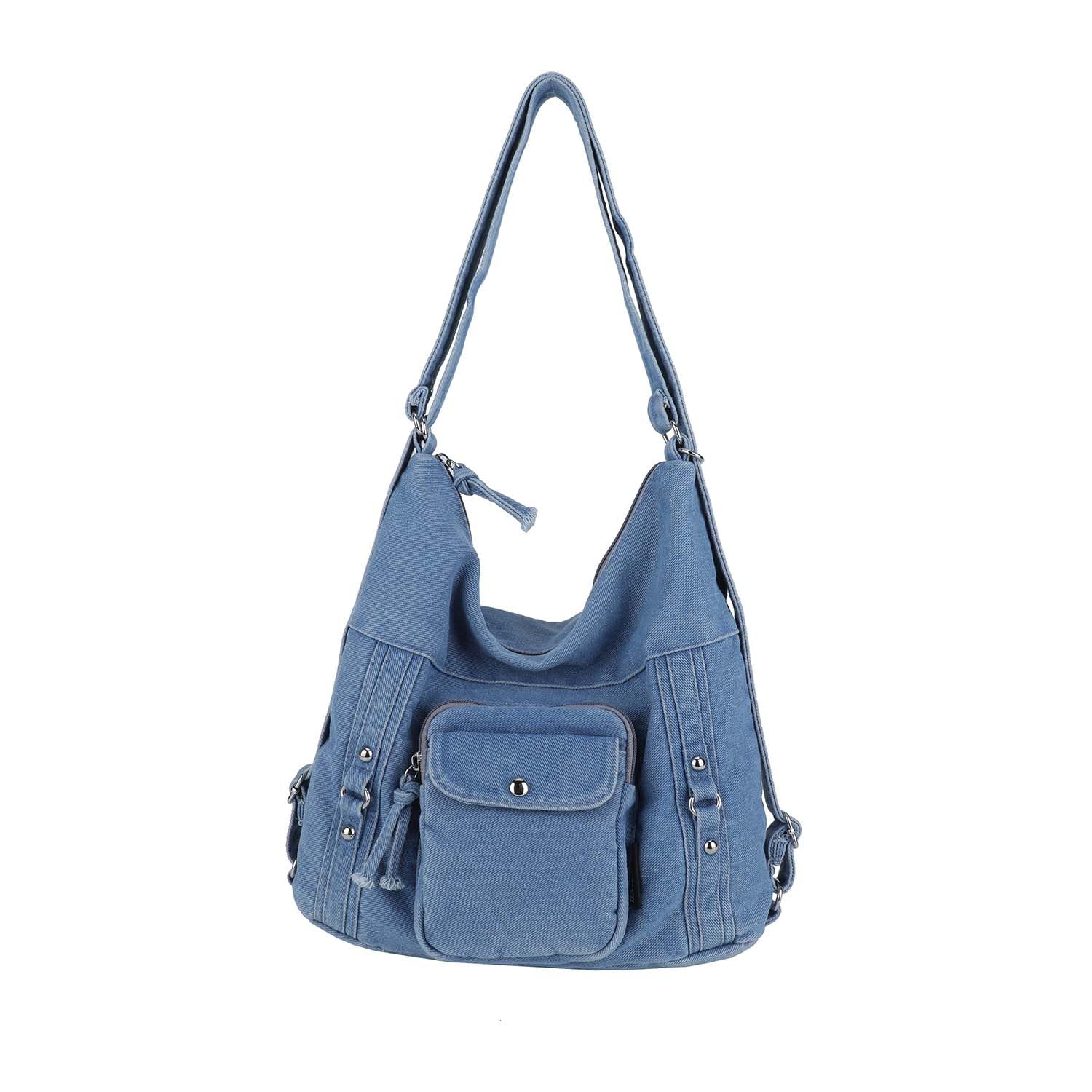 Borsa hobo da donna in denim, borsa a tracolla multidirezionale borsa a