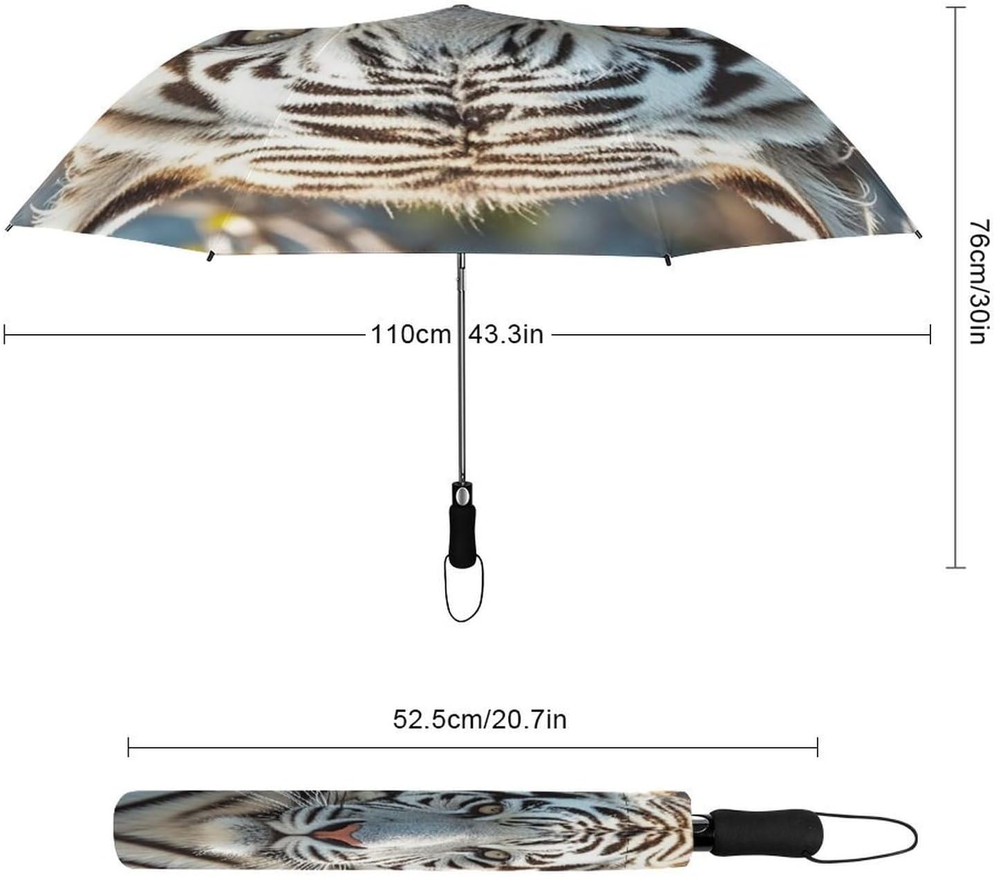 Cute White Tiger Golf Umbrellas-2 Fold Automatic,Windproof Umbrella with Portable,Strong,Folding Umbrella for Women Men
