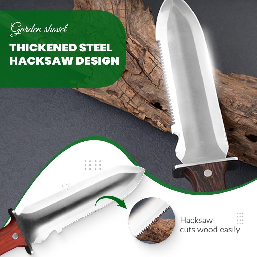 Hori Hori Garden Knife, 2024 New Portable Gardening Knife with Cutting Edge and Hanging Hole, Garden Tools Digging Knife for Weeding, Planting, Digging, Green (Brown)
