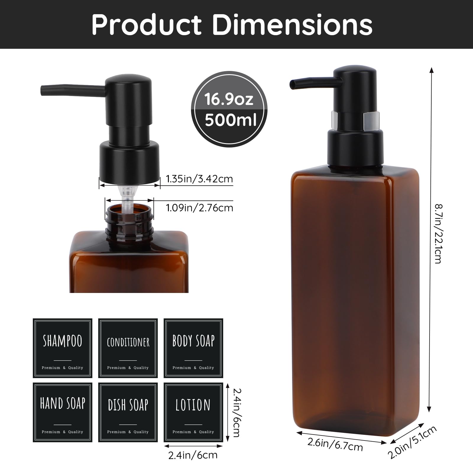 Set Di 8 Dispenser Per Sapone Da 500ml - Flaconi Quadrati Ricaricabili Per Bagno E Cucina | Design Moderno - Foto 3