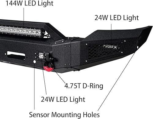 Miniatura 5 de Parachoques delantero compatible con Dodge RAM 2500/3500 2003 2004 2005 con placa de cabrestante + 5 luces LED + anillos en D