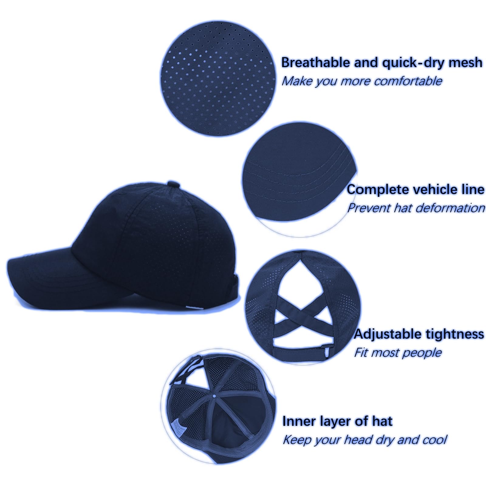 Gorra de béisbol para hombres y mujeres, gorra de béisbol atlética ajustable clásica gorra lisa de secado rápido sombreros de camionero