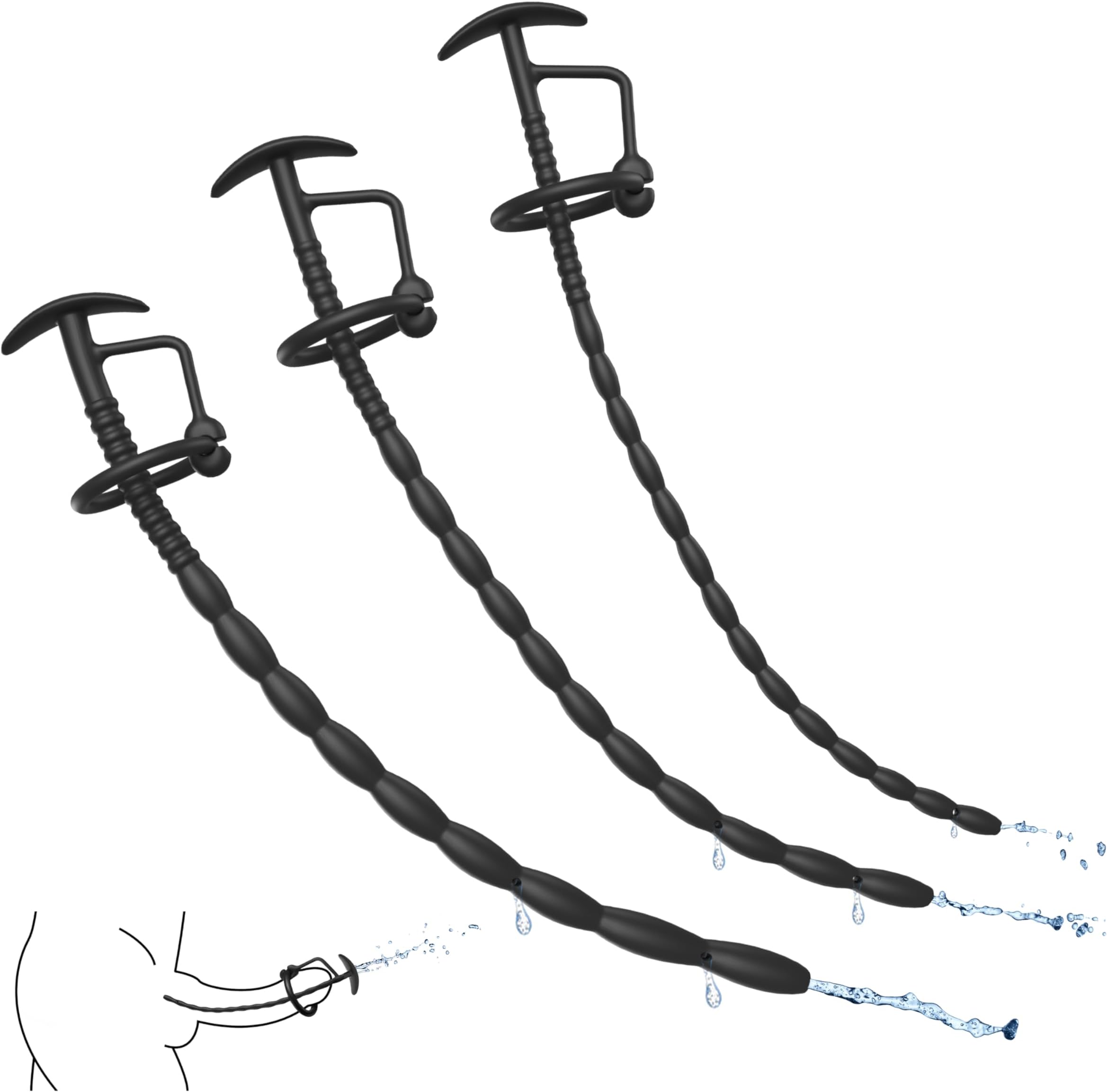 3 PCS Urethra Sound Set Upgrade Hollow Side Hole Design, Sex Toys Catheters & Sounds Silicone Penis Plug with 2 Adjustable Safety Ring, Sounding Toys Urethra Masturbation Rod Adult Sex Toys for Men