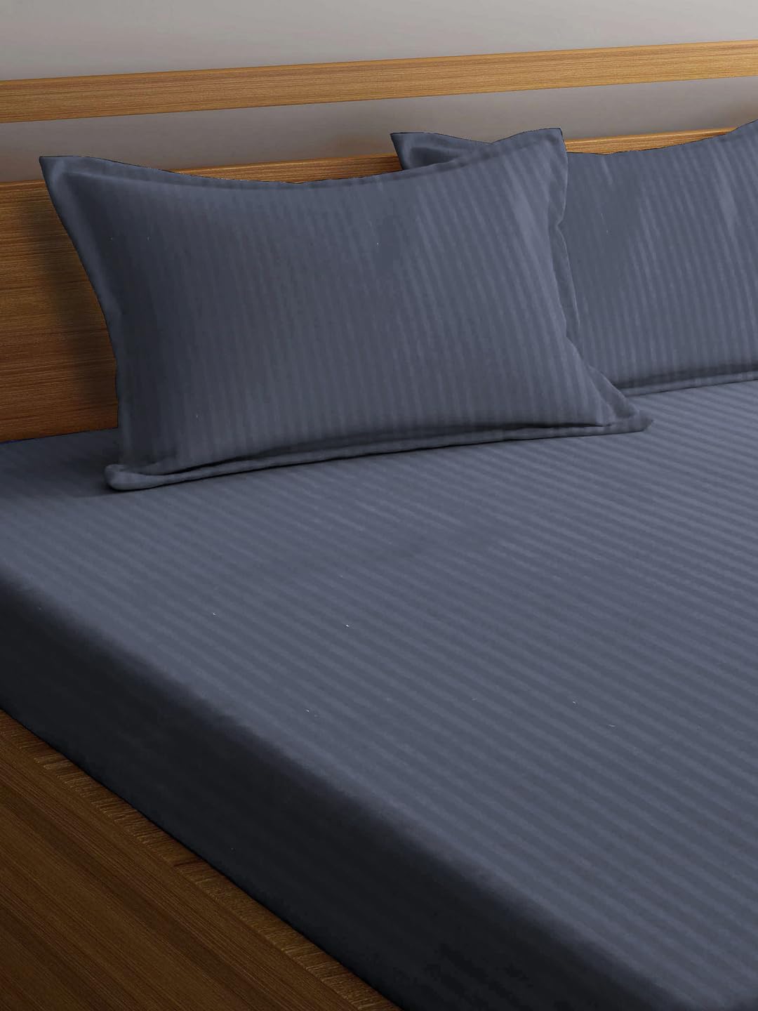 Klotthe Grey Striped 300 TC Cotton Blend Double Bedsheet in Book Fold Packing 1