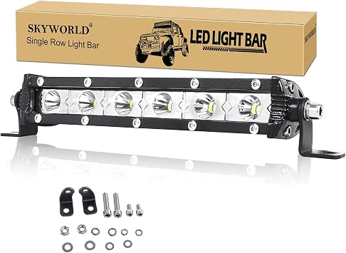SKYWORLD Single Row LED Light Bar 7 inch 30W Spot Beam 12V 24V Slim Offroad Driving Fog Lights Work Lamp for 4x4 Truck Car ATV SUV Vehicle Boat Lighting, Waterproof 6000K White