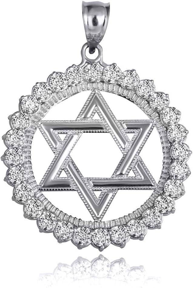 Jewish Star of David CZ Circle Pendant Charm in Sterling Silver