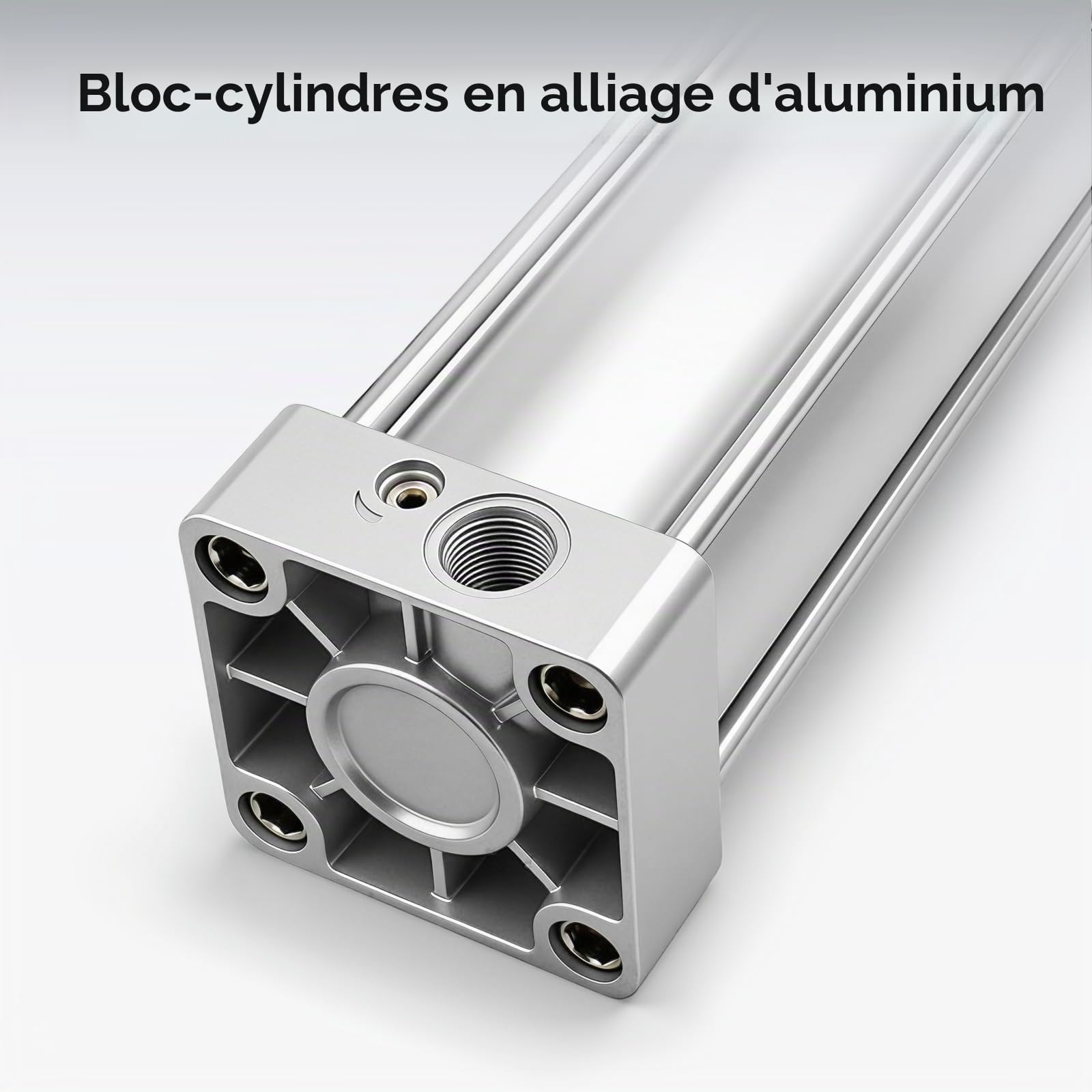 BAOMAIN Cylindre pneumatique SC 63-200, alésage 63 mm, course 200 mm, port PT 1/8'', double action à tige unique, tige filetée M16×1,5, avec 2 raccords à pousser (SC63-200)