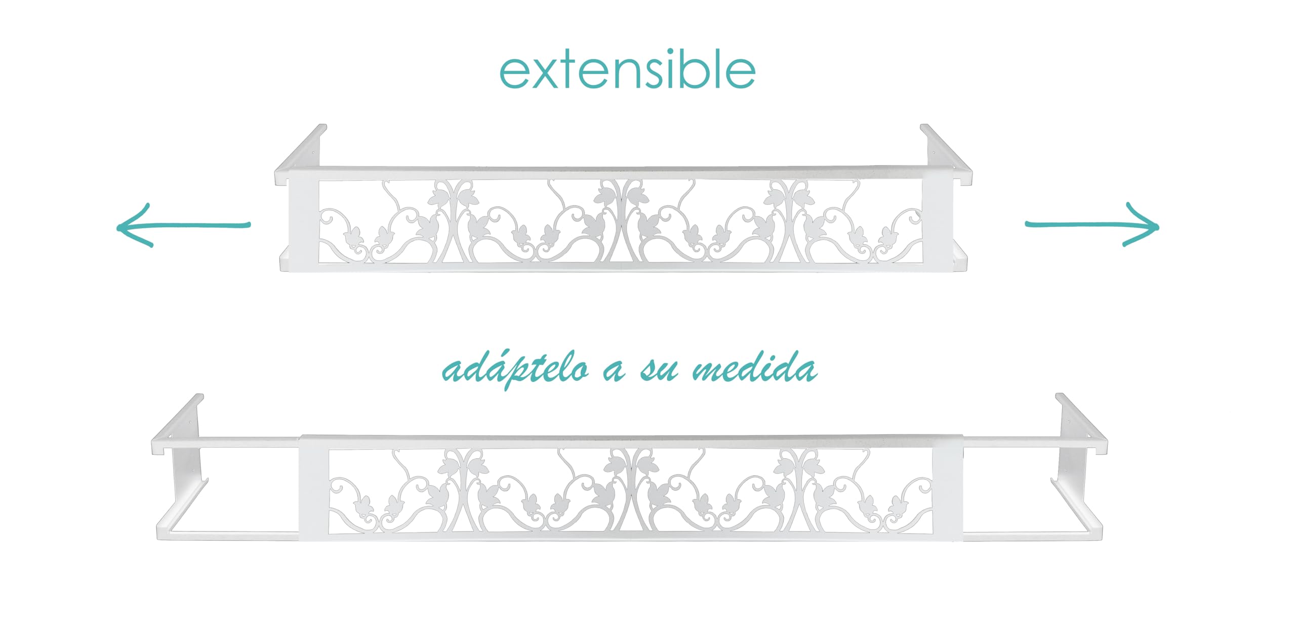 Balconcillo para Macetas, Balconcillo para Plantas, Portamacetas Ventana, Protector de macetas, Modelo Floral Extensible 100-140 cm, Blanco
