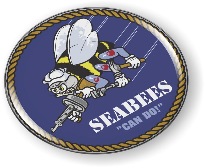 Image of BestLicensePlateFrames - U.S. Navy Seabees Naval Construction Battalions 3D Domed CAR Emblem Badge Sticker Flexible - Official U.S. Navy Licensed Product