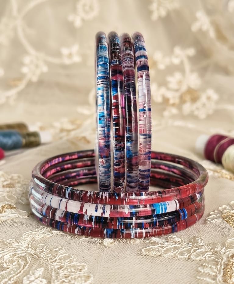 Image of NMII Premium Glass Bangle Set for Women | Multicolor Designer Kangan | Fancy Kanch ki Chudiya | 3D Transparent Chudi Set | Wedding & Festive Occasions Bangles