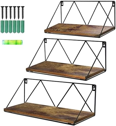 JQUAL Wood Floating Wall Shelf Set of 3, Wall Decor Storage Shelf, Hanging Bookshelves for Wall, Wall Mount Display Rack for Bedroom, Living Room,