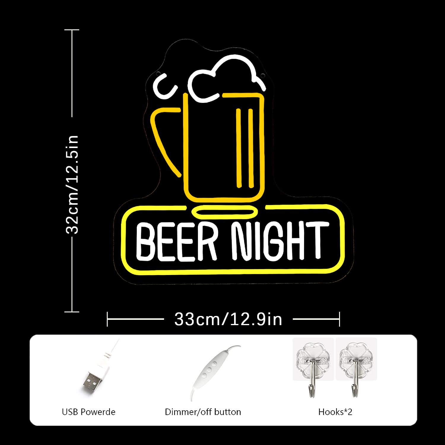 LMSIGNLY Beer Night Neon Sign Beer Bar Neon Signs for Man Cave Bar Decor Yellow White Beer Glass Neon Light Bar Neon Sign Wall Art for Bedroom Beer Pub Man Cave Restaurant Party Decor - Image 2